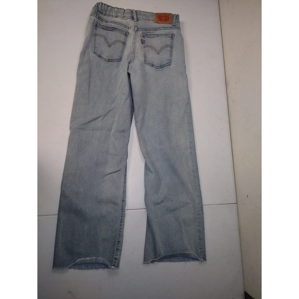 Levis Girls Wide Leg Jeans Light Wash Distressed Raw Hem Size 14